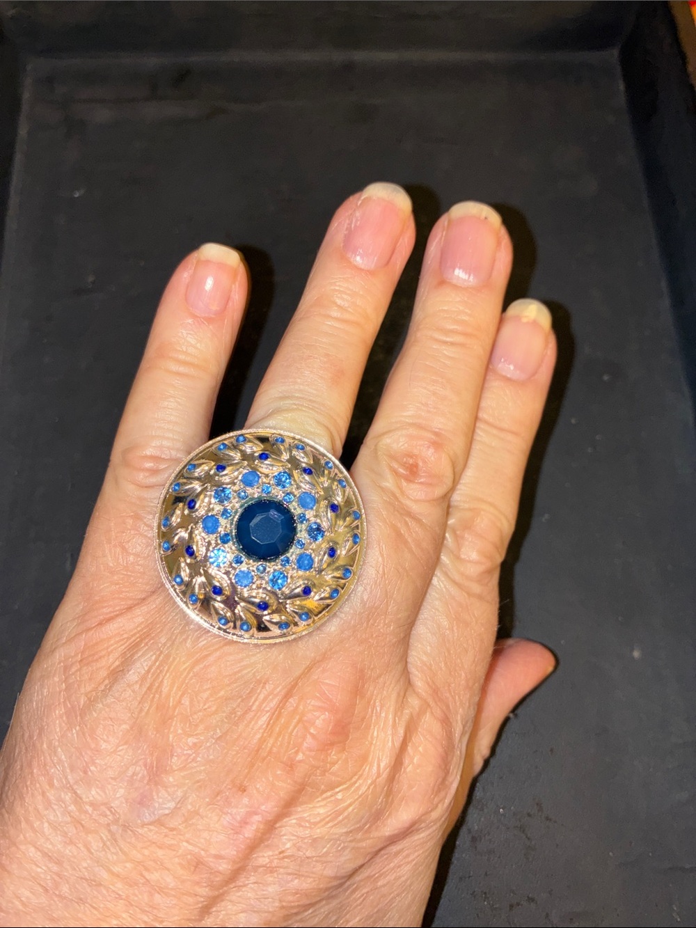 Blue Crystal Dome Statement Stretch Ring